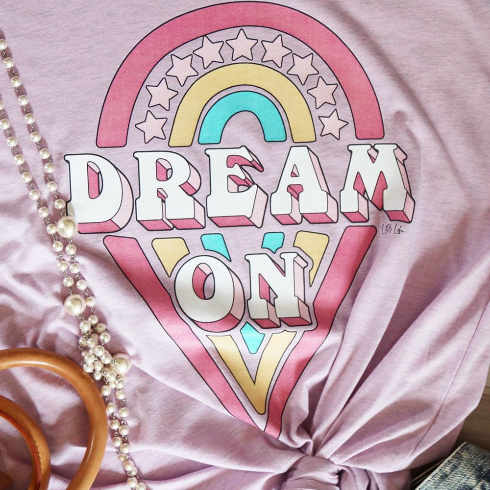 Lilac Pastel Dream On Graphic Cotton Tee T Shirt - Picture 5 of 8
